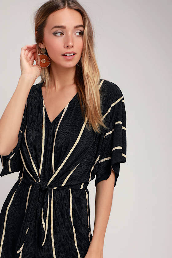 striped knot hem jumpsuit