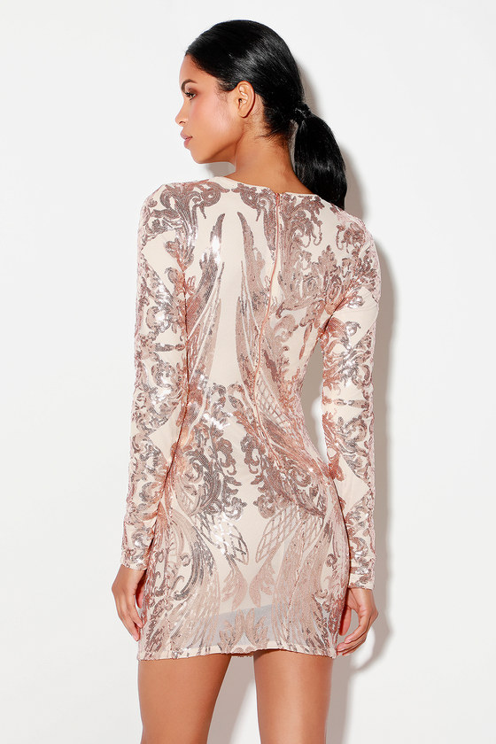 rose gold long sleeve bodycon dress