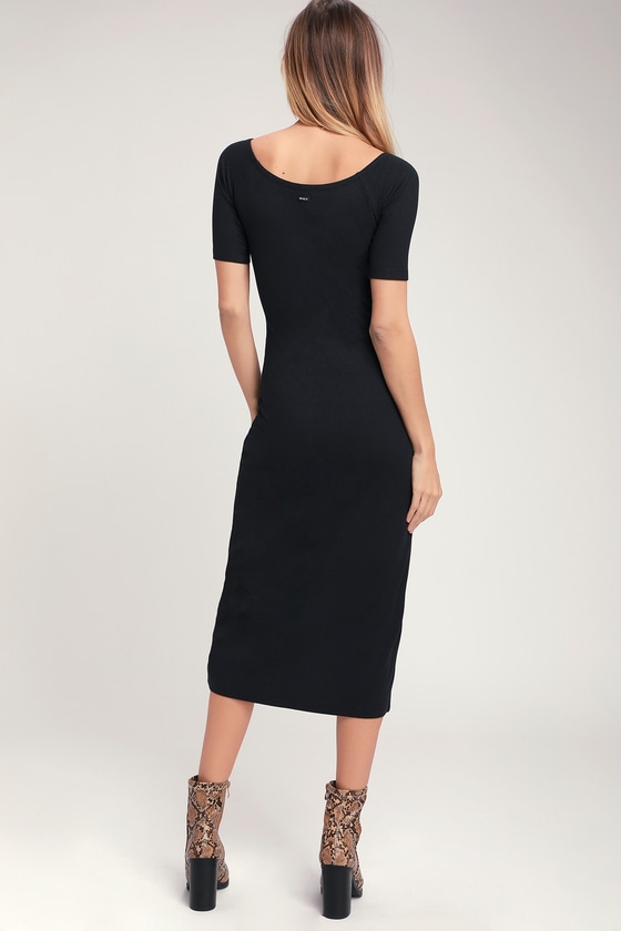 ribbed knit button up midi dress