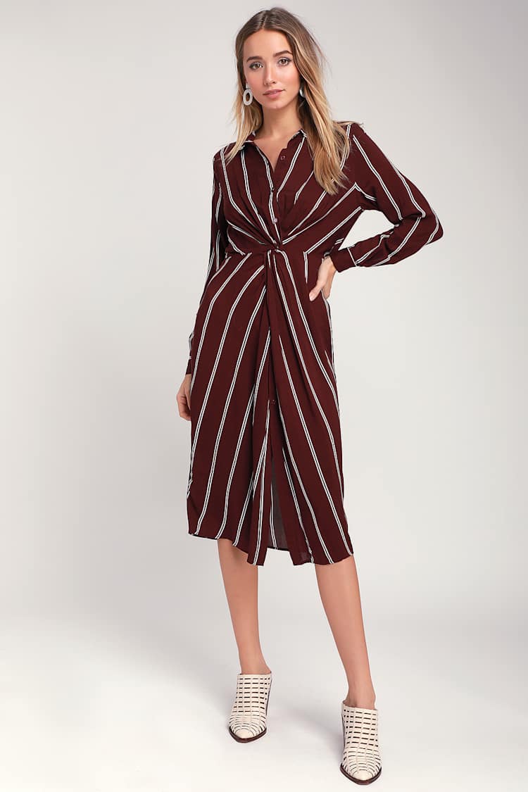 burgundy striped shirt dress Made-in-USA Burgundy Hairline Stripe Button Down Shirt