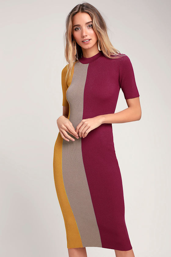 Dianna Magenta Color Block Short Sleeve Bodycon Dress 1