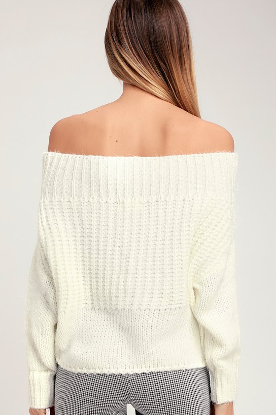 Shapiro Ivory Eyelash Knit Off-the-Shoulder Sweater Top 4