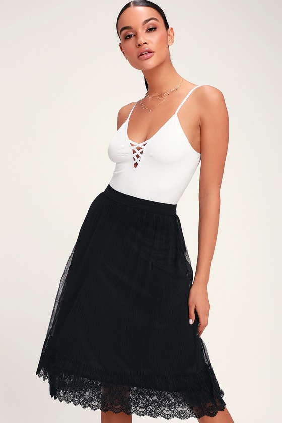 black lace applique skirt