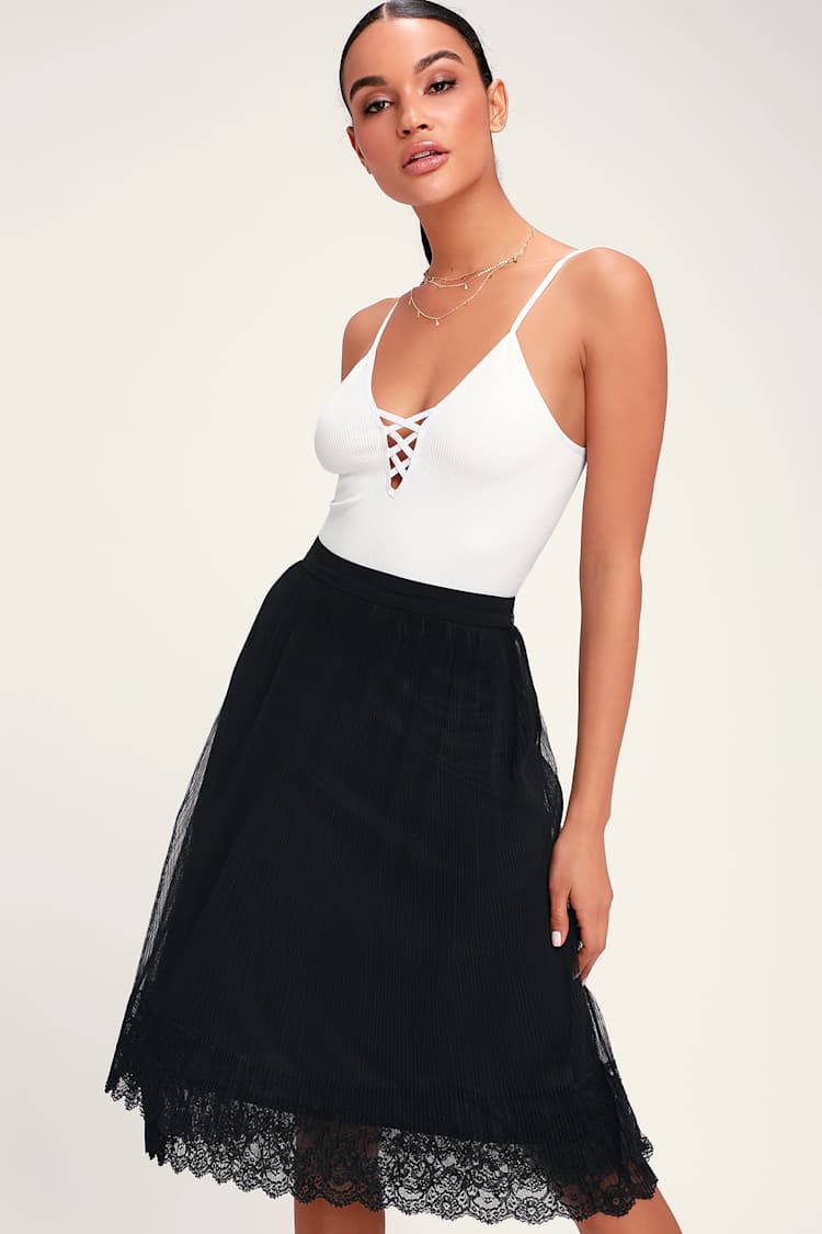 Pretty Black Lace Skirt - Pleated Midi Skirt - Lace Midi Skirt - Lulus