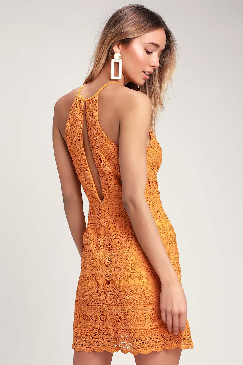 mustard yellow crochet dress Vintage 90s Sheer Mustard Yellow Crochet Dress