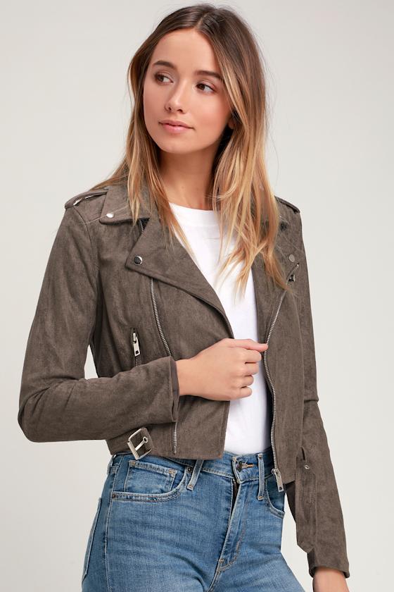 Chic Dark Grey Moto Jacket Vegan Suede Moto Jacket Jacket Lulus