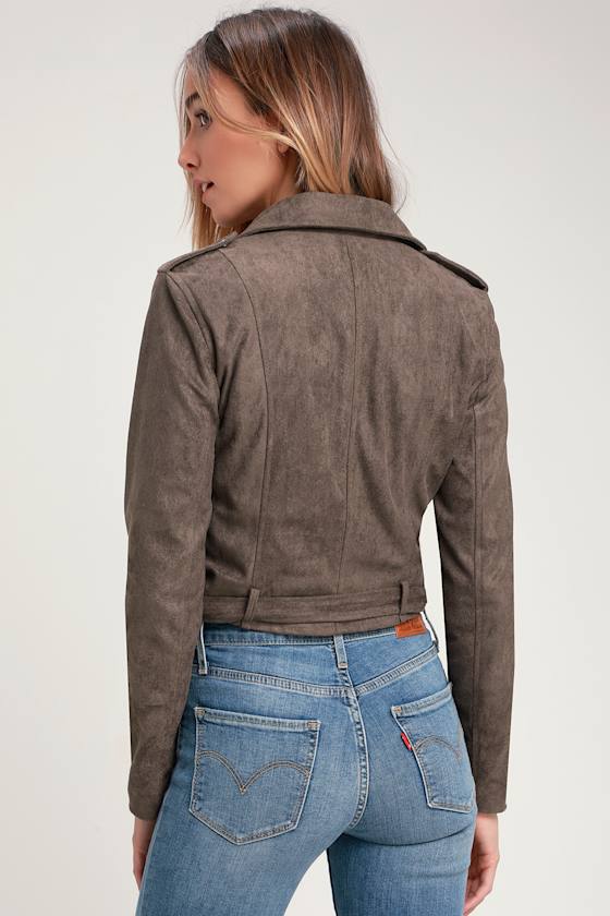 Ride With Me Dark Grey Vegan Suede Moto Jacket 5