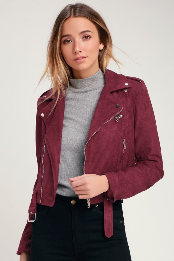 Chic Burgundy Moto Jacket - Vegan Suede Moto Jacket - Jacket - Lulus