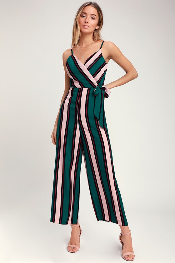 Lexis Pink and Green Multi Striped Tie-Front Jumpsuit 2