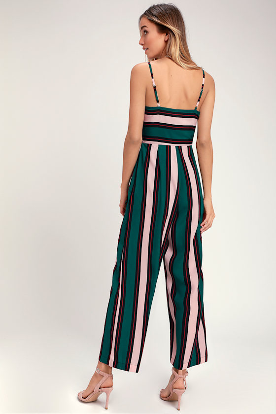 Lexis Pink and Green Multi Striped Tie-Front Jumpsuit 1