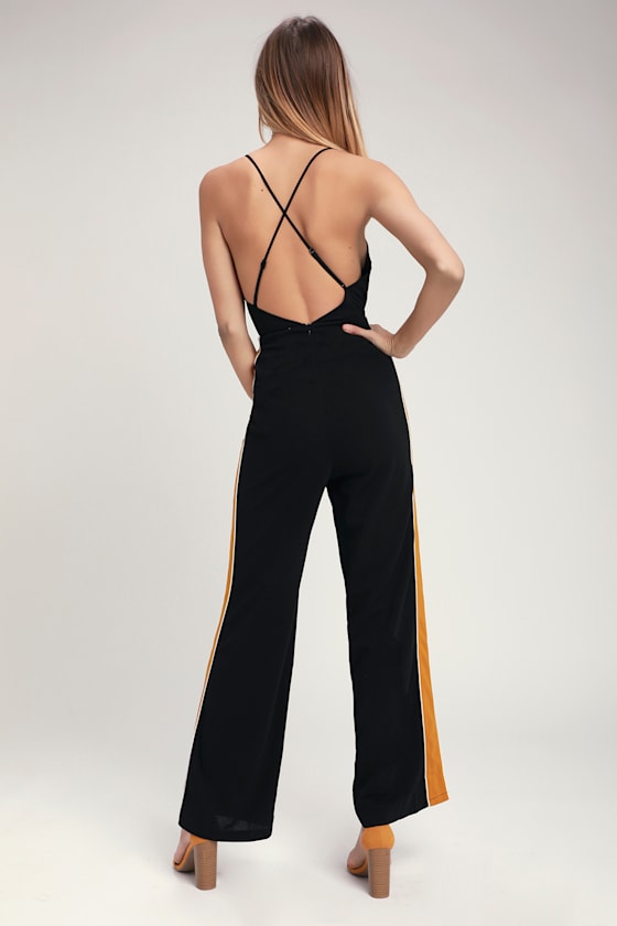 Finish Line Black and Yellow Side Stripe Jumpsuit 2