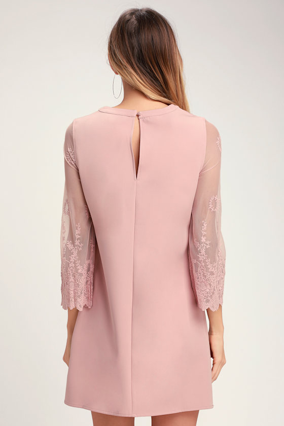 Once Upon a Midnight Mauve Embroidered Long Sleeve Shift Dress 2