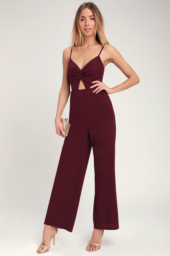 Cute Burgundy Jumpsuit - Twist-Front Jumpsuit - Boho Jumpsuit - Lulus