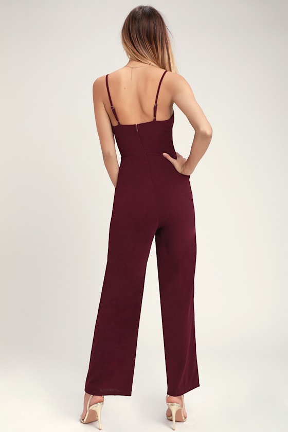 Effortless Boho Square-Neck Burgundy Jumpsuit main image 1