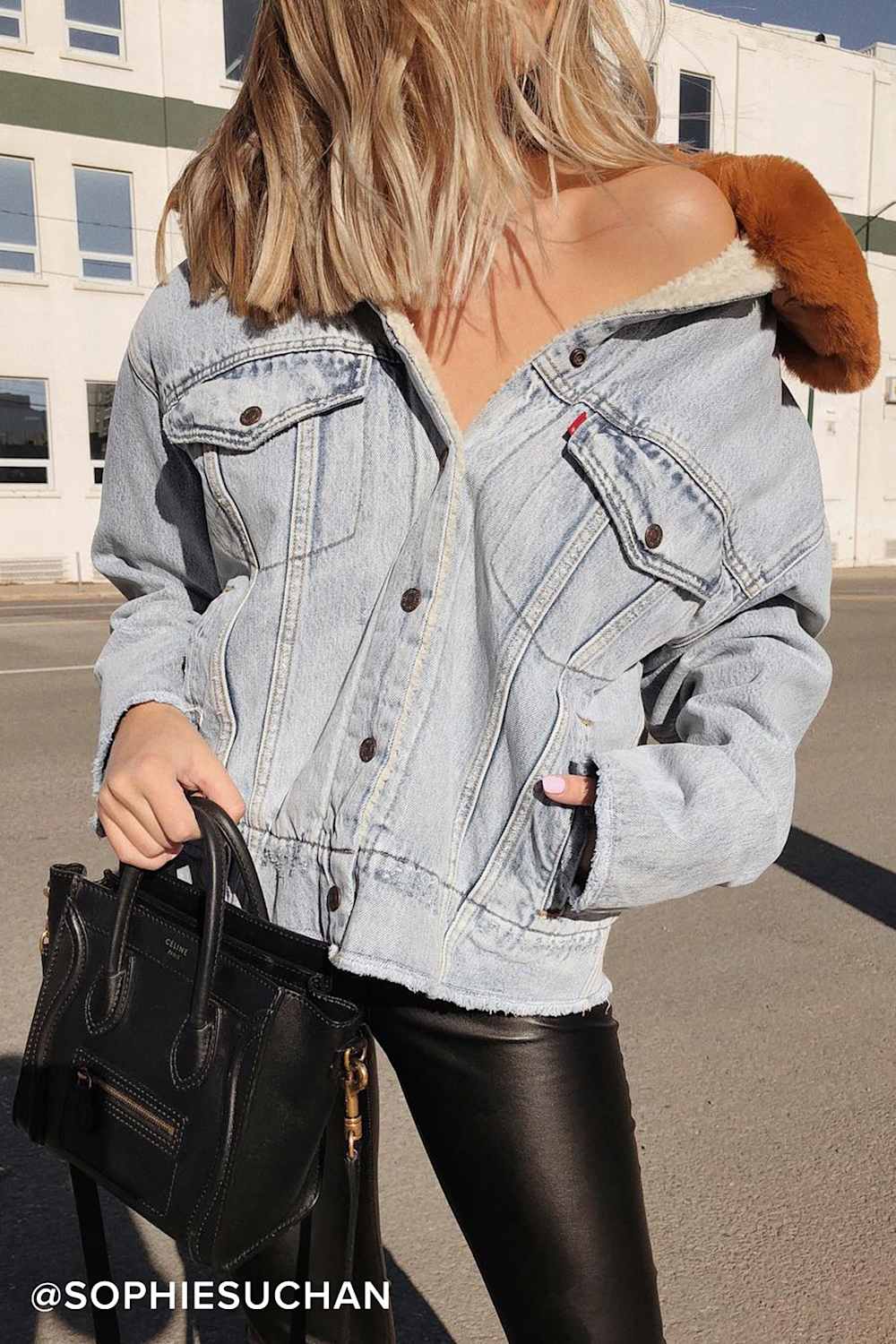 Oversized Sherpa Trucker Light Wash Denim Jacket