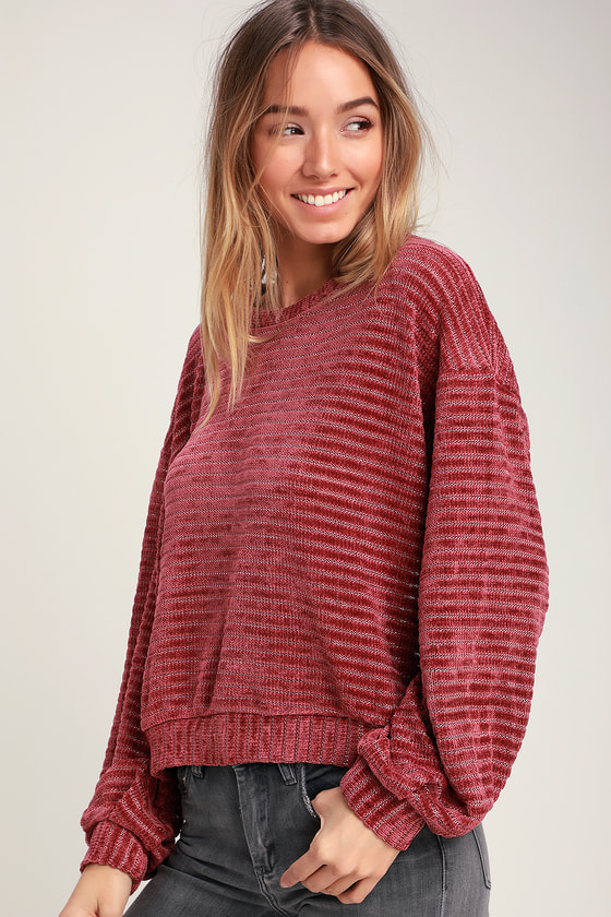 LUSH Sweater - Mauve Sweater - Chenille Striped Sweater - Sweater - Lulus