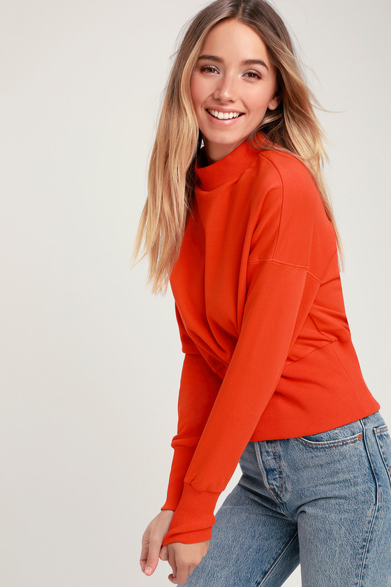 Download Cute Sweatshirt - Mock Neck Sweatshirt - Orange Sweatshirt ...