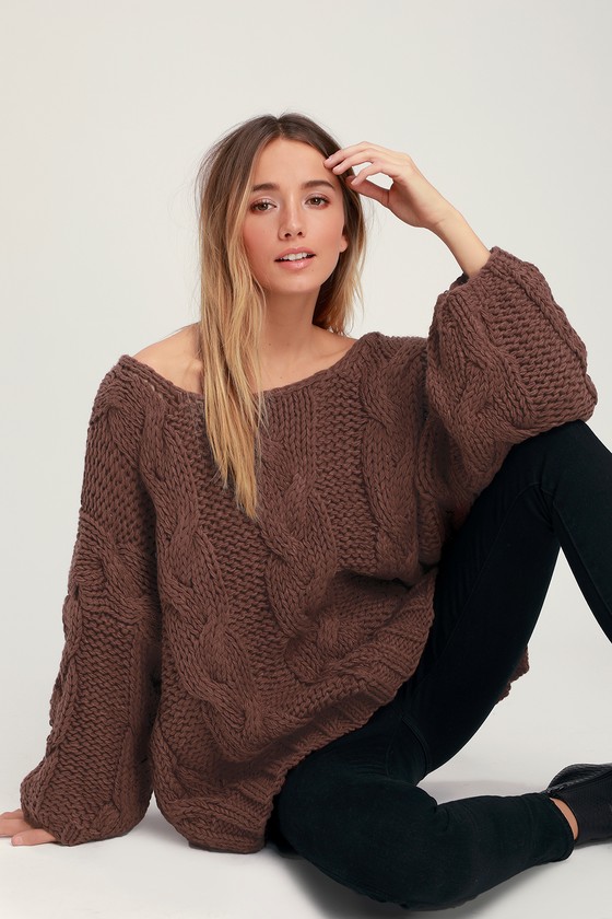 brown chunky knit sweater