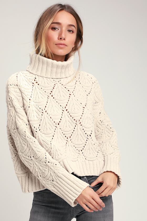Light Beige Chenille Knit Sweater 