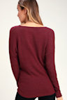 LUSH Sweater Top - Wine Red Sweater Top - Surplice Sweater Top