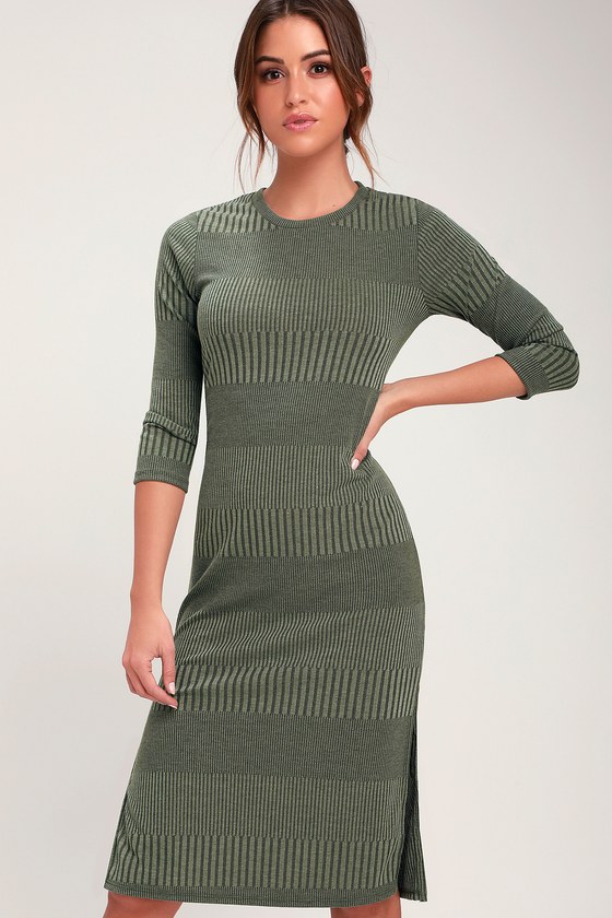olive ribbed dress