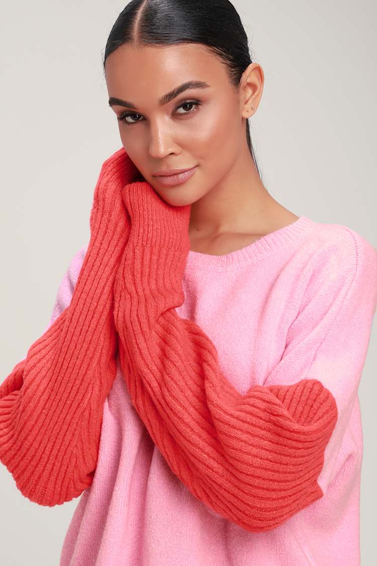 Cute Pink and Red Sweater - Colorblock Sweater - Two-Tone Sweater - Lulus