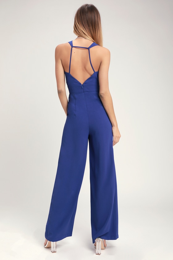 Sexy Cobalt Blue Jumpsuit - Wide-Leg Jumpsuit - Backless Jumpsuit - Lulus