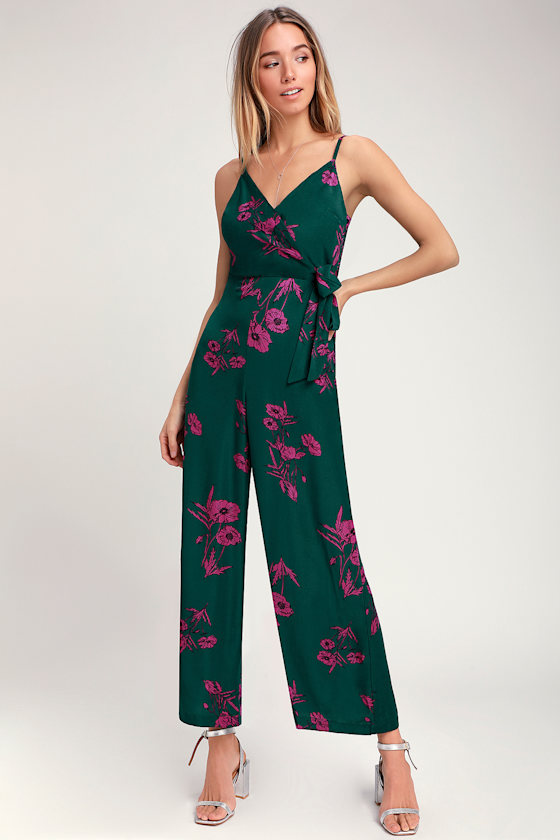 Lexis Dark Green Floral Print Tie-Front Jumpsuit 2