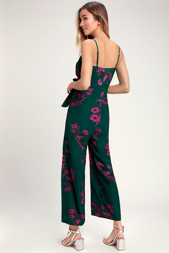 Lexis Dark Green Floral Print Tie-Front Jumpsuit 5