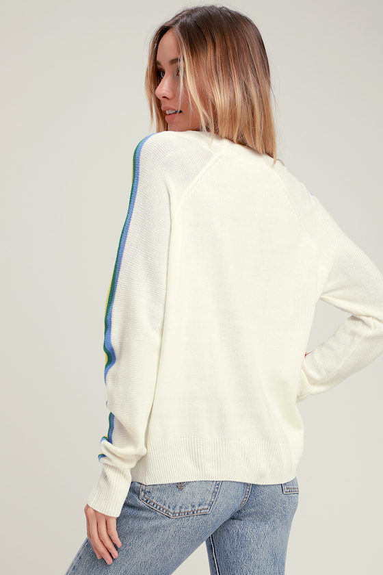 Sunshine and Rainbows Ivory Rainbow Stripe Sweater Top 5