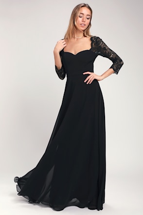 chinese dress ladies Zenith | Black Lace Long-Sleeve Maxi Dress main image 1