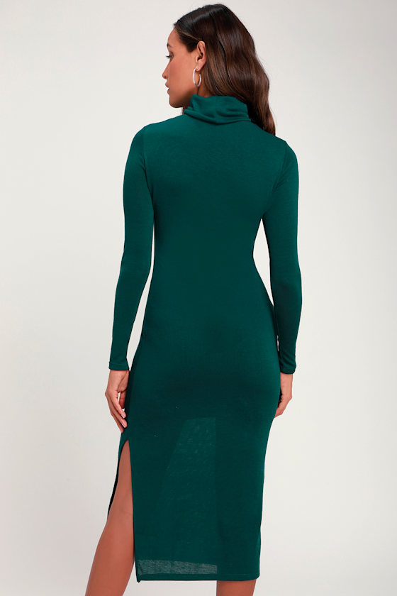 Crescio Teal Green Turtleneck Midi Sweater Dress 2