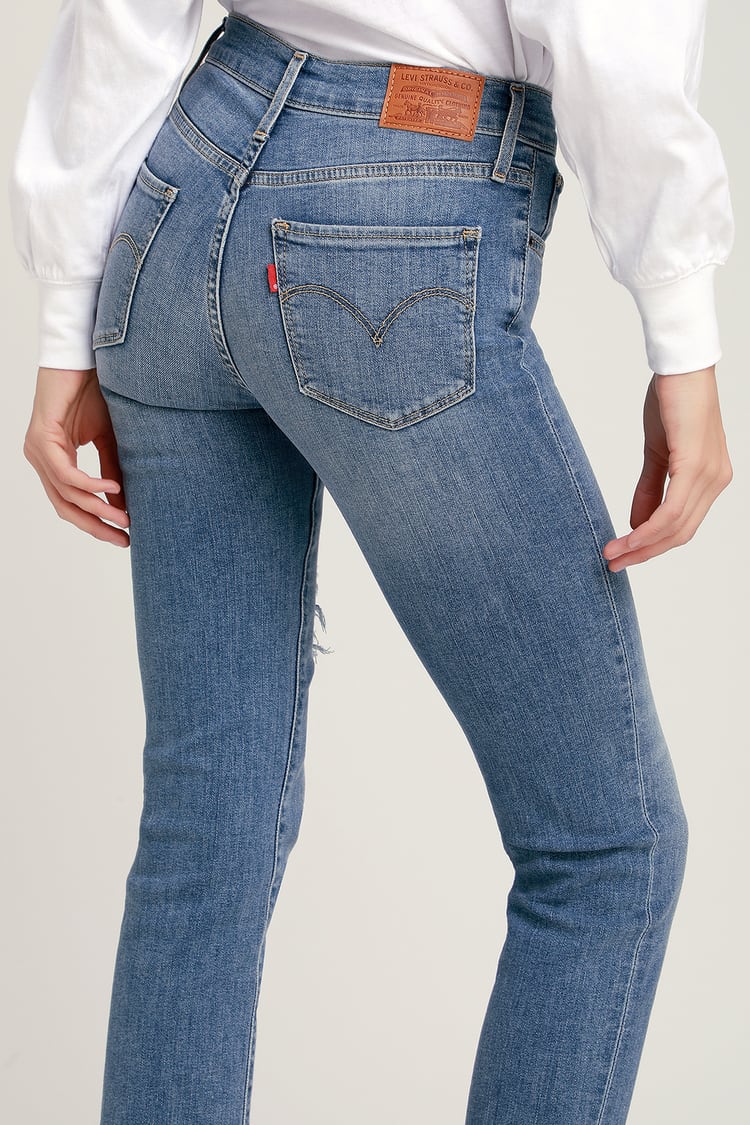 Levi's 724 - Medium Wash Distressed Jeans - High-Rise Crop Jeans - Lulus