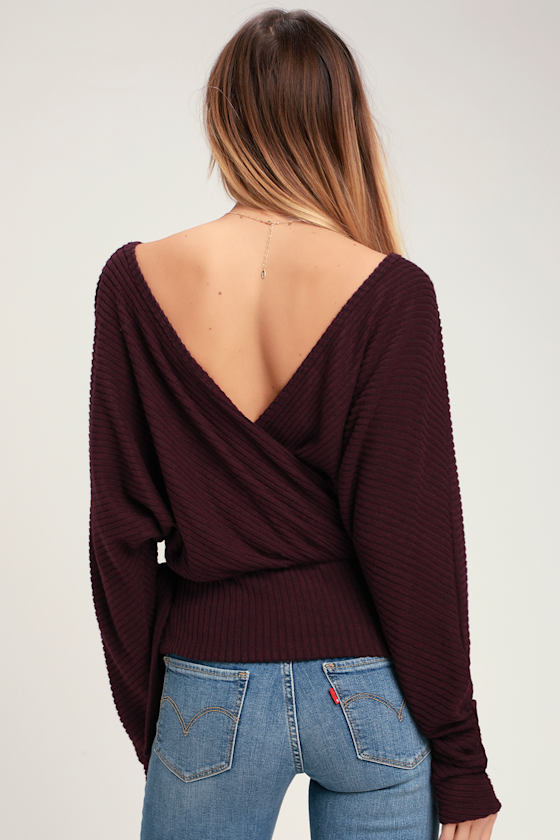 Nannette Plum Purple Ribbed Knit Wrap Top 5