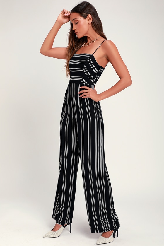 white and black striped jumpsuit