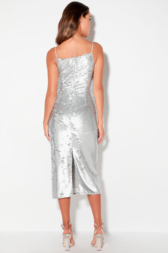 No Signs Silver Sequin Midi Dress 1