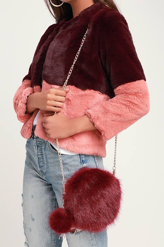 Luxury Life Burgundy Faux Fur Circle Purse 3