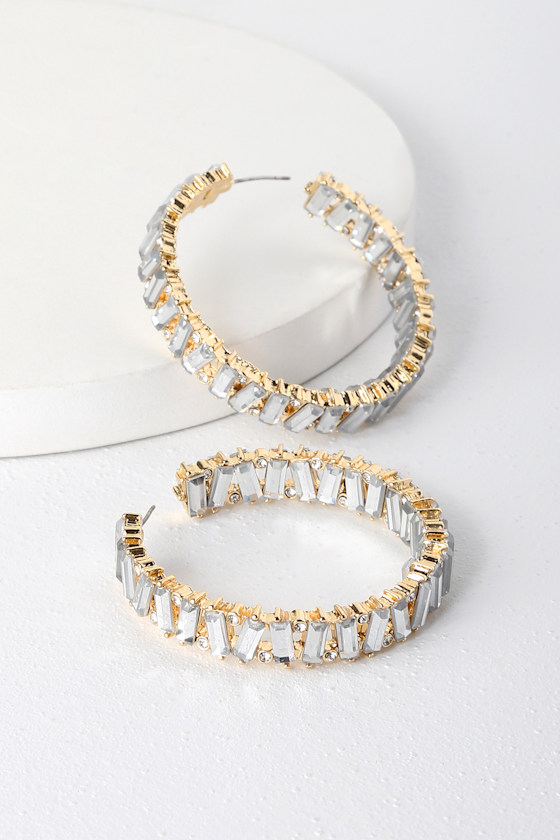 Present Moment Gold Rhinestone Hoop Earrings 2