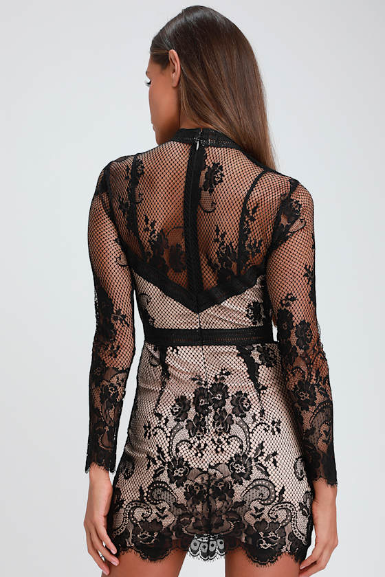 Samson Nude and Black Lace Bodycon Mini Dress 5