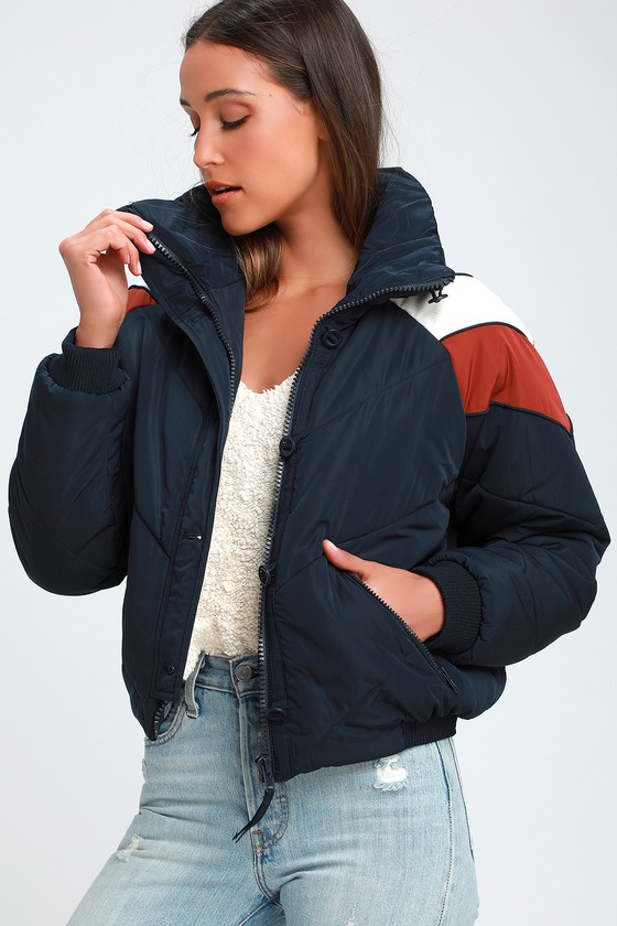 Free People Heidi Jacket - Blue Puffer Jacket - Retro Ski Jacket - Lulus