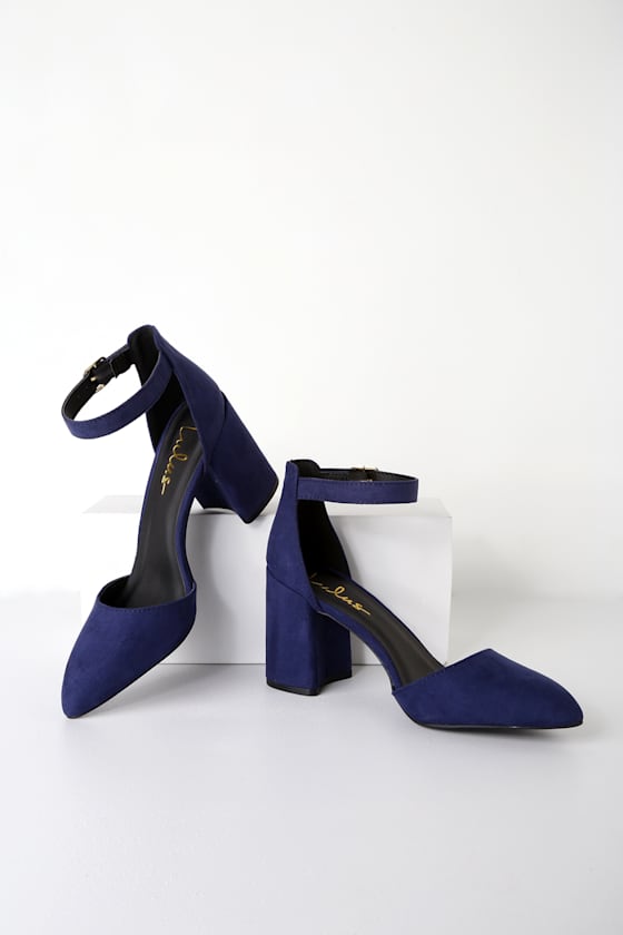 Ellarose Navy Blue Suede Ankle Strap Heels 2