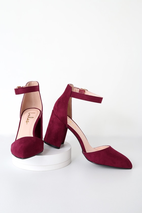 burgundy ankle strap heels