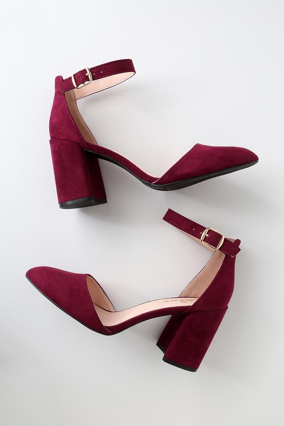 burgundy ankle strap heels