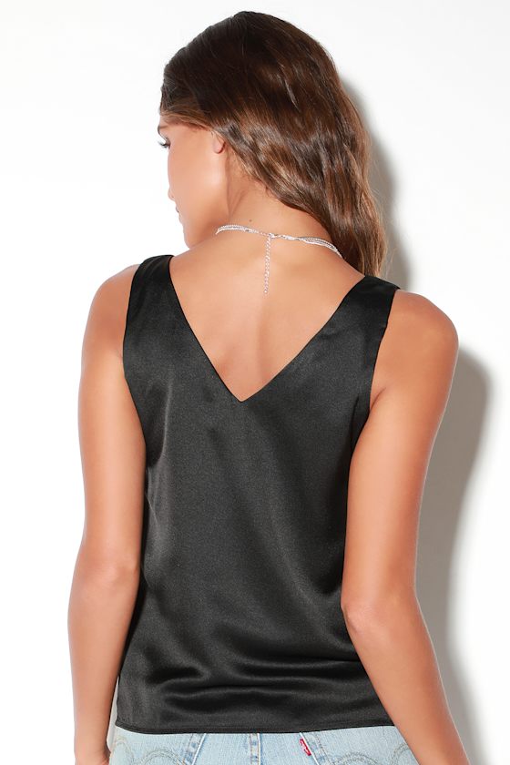 Carroll Black Satin V-Neck Sleeveless Top 2