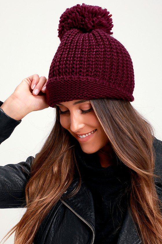 Cute Burgundy Beanie - Pom Beanie Knit Beanie Beanie -