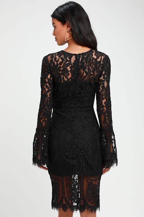 Enrapturing Elegance Black Lace Long Sleeve Midi Dress 3