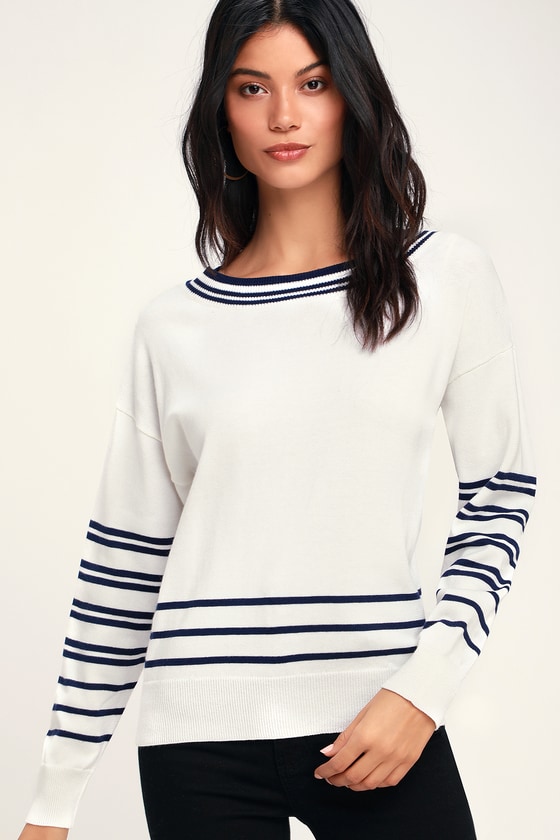 Olive + Oak Camellia - Blue and White Striped Sweater - Sweater - Lulus