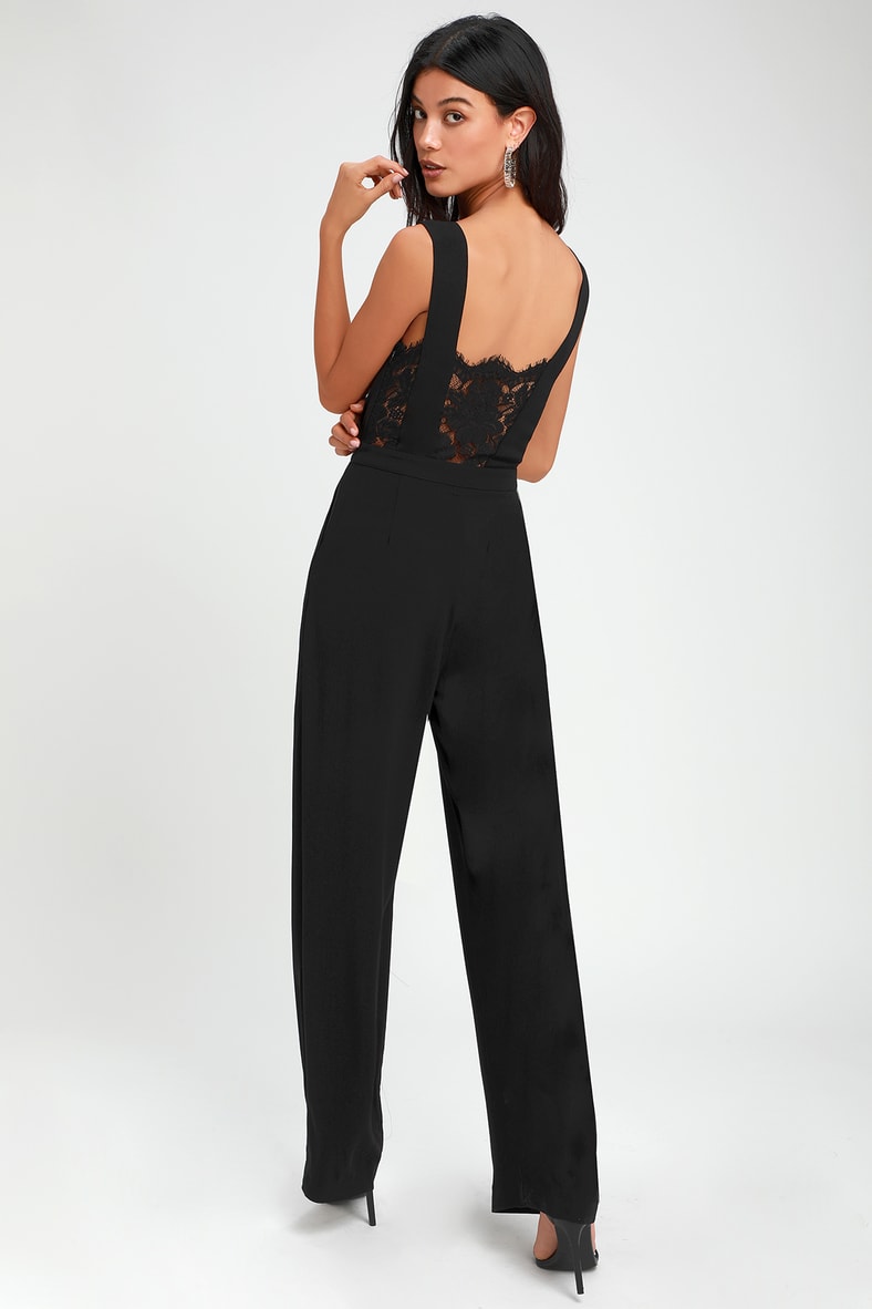 Kiska Black Lace Wide-Leg Jumpsuit