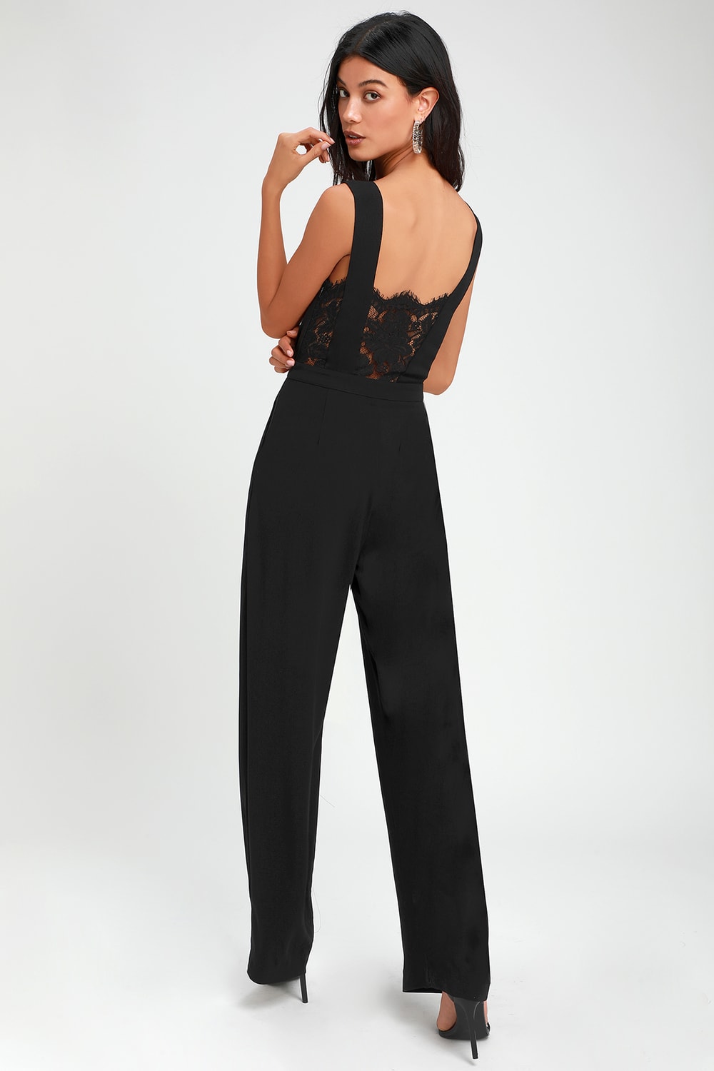 Kiska Black Lace Wide-Leg Jumpsuit