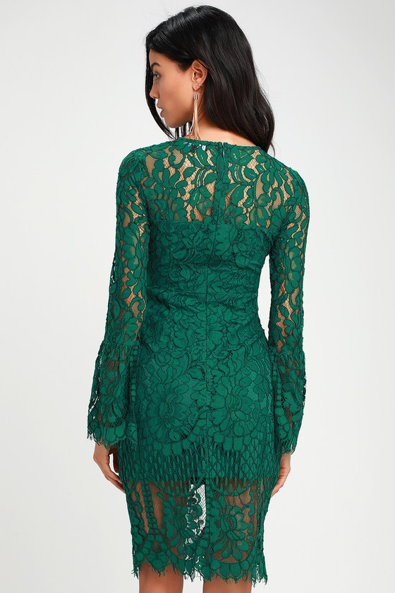 lace green dress with sleeves